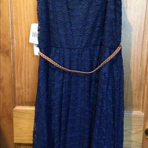 Royal blue lace overlay belted dress 2XL